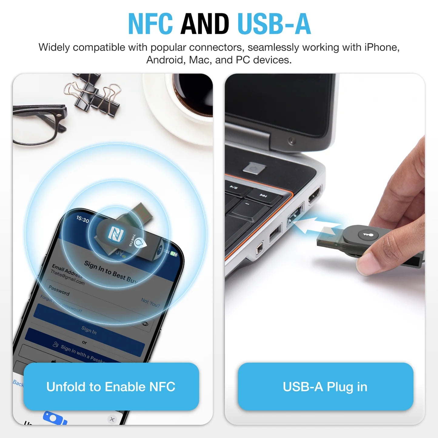 Thetis PRO-A FIDO2 Dispositivo de Seguridad, USB-A y NFC